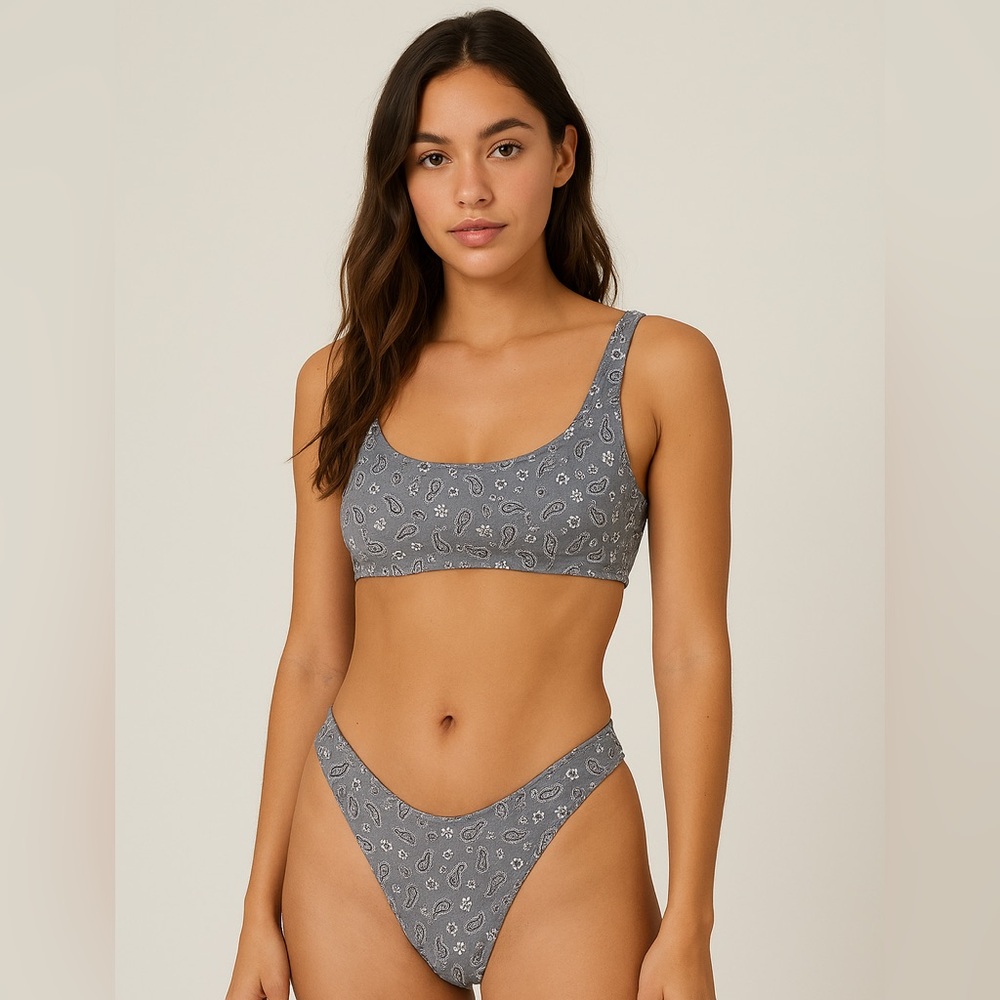Gray Blue Patterned Bikini Set - image 1
